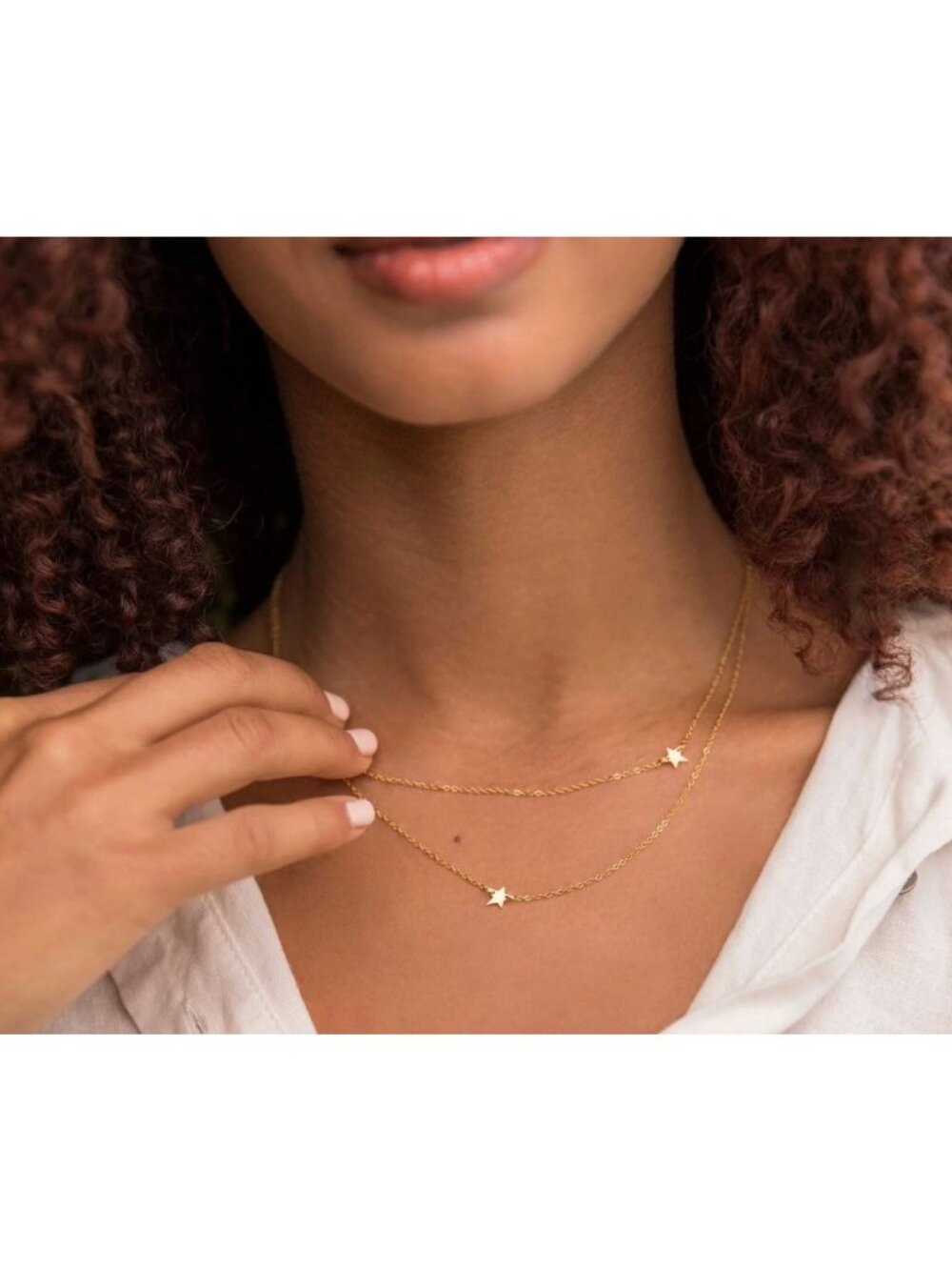 Jennifer Zeuner Gold Plated Double Chain Star Necklace Gold Plated Dainty - Picture 10 of 10